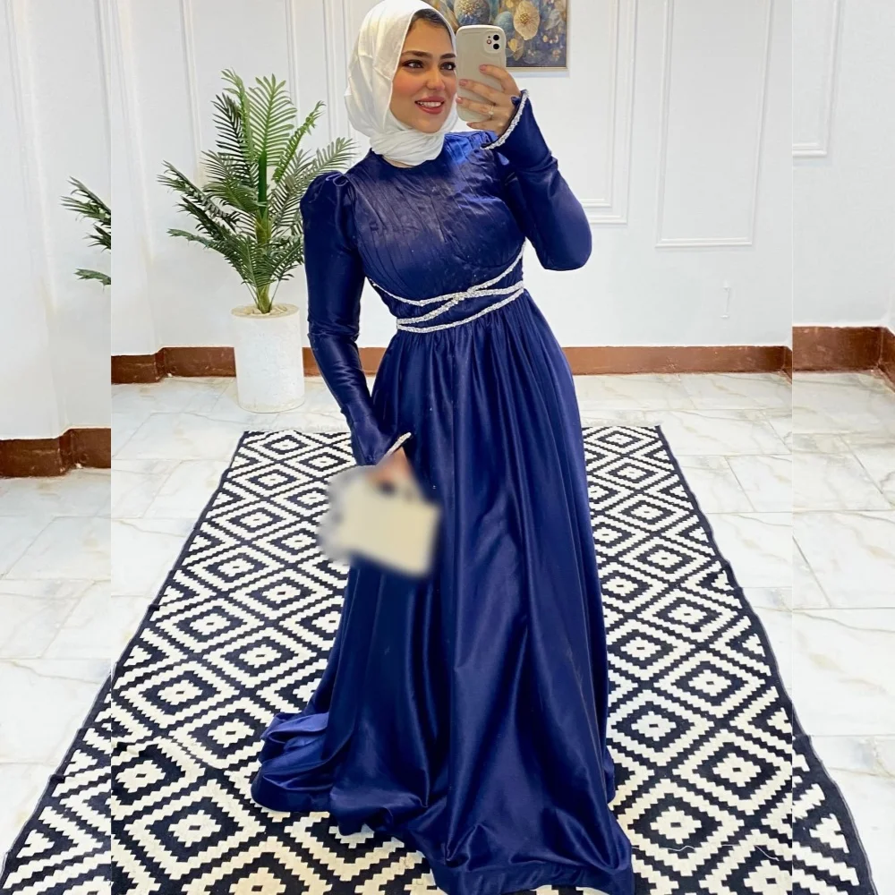 

Customized Modern Style Charmeuse Sequined Pleat A-line Scoop Neck Long Dresses Bespoke Occasion Exquisite