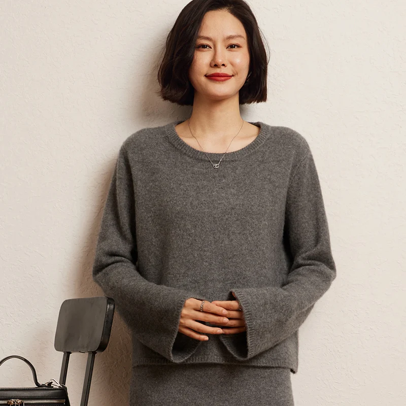 2024 Autumn Winter Women\'s 100% Cashmere Sweater O-Neck Thicken Warm Pullover Female Large Size Knitted Jumper Ladies Short Tops