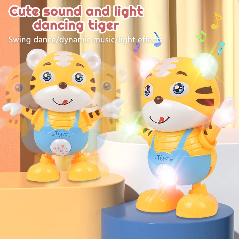 Dancing Electric Cartoon Cute Small Yellow Tiger Doll Home Decor Kid Gift Baby Early Education Musical Dance Light LED Baby Toys