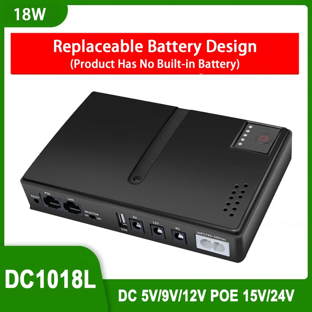 DC1018L 5V 9V 12V Mini DC UPS Replaceable Battery Design Uninterruptible Power Supply Charger Cell Phone DC UPS for Wifi Routers