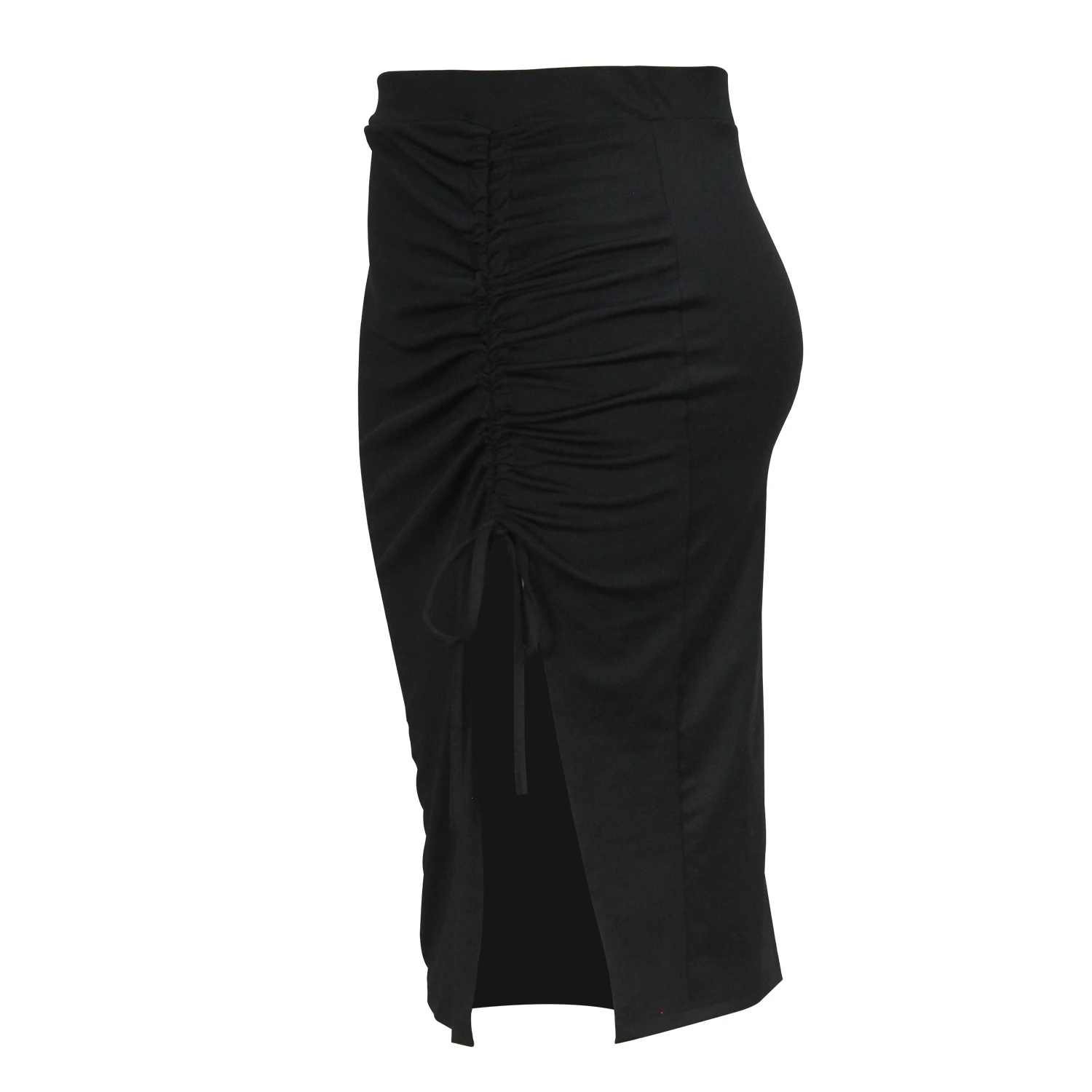 Spring and summer new style elegant wind asymmetric high slit pure black skirt