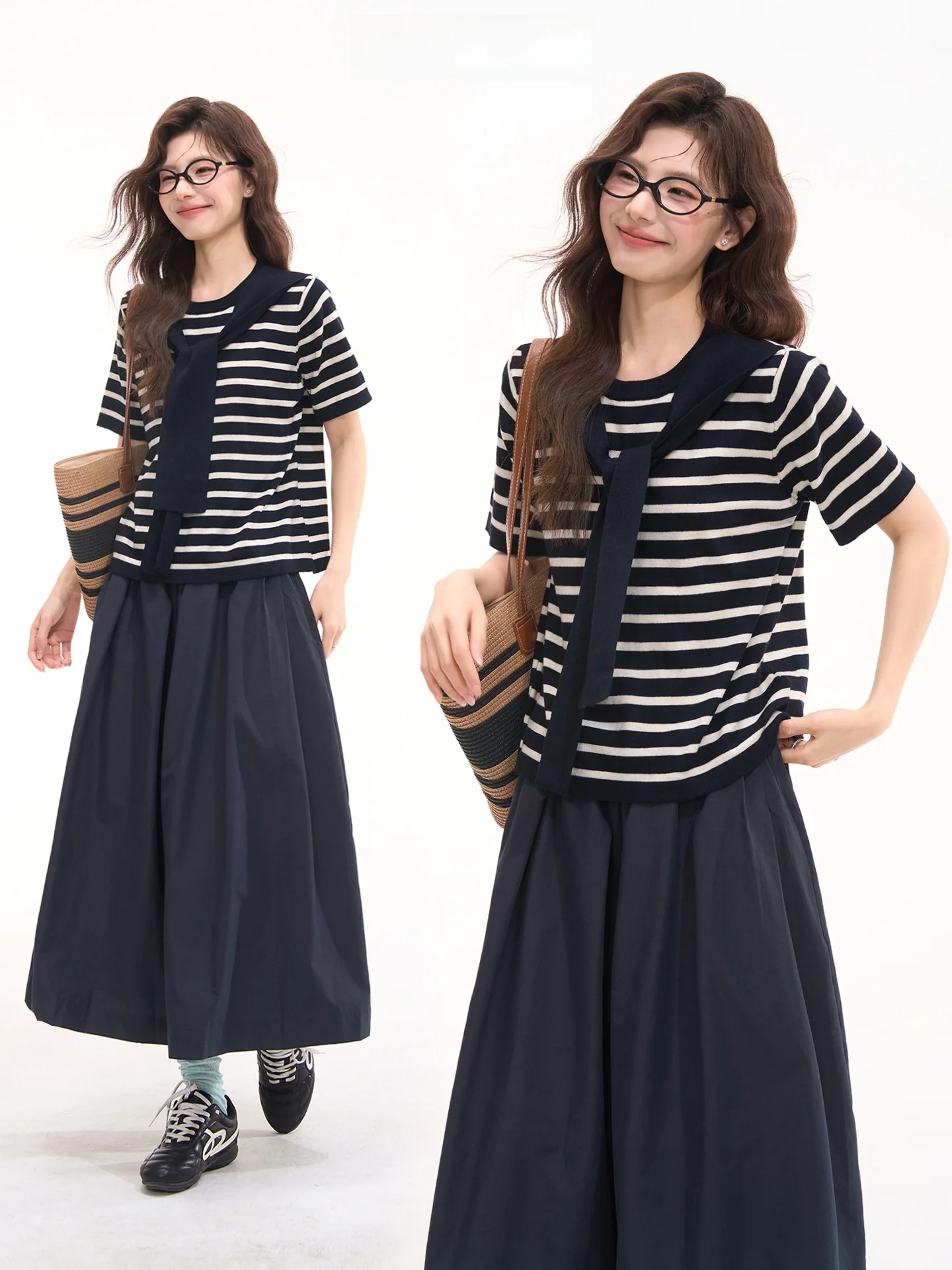 

Heme 6 Woolen Stripe Short Sleeve Knitted Shoulder Wrap for Women Versatile Simple Style Summer Fashion Casual Loose Fit