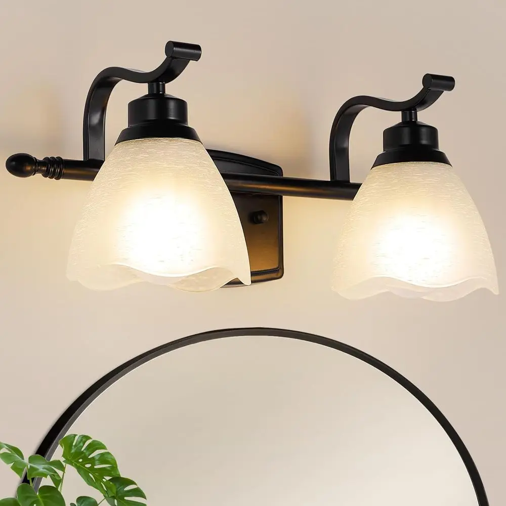 

Bathroom Light ixtures (2-Light, 15 Inch), Matte Black Vanity Lights or Bathroom with White rosted Glass Shade, ern Vanity Wall