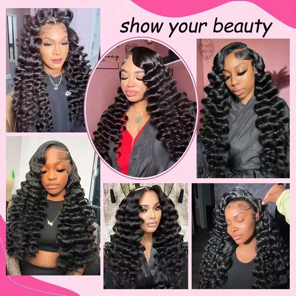 Парик 13x4 HD Loose Deep Wave с кружевной передней частью, натуральные черные волосы, предварительно выщипанные, с детским волосом, бразильские человеческие волосы, с осветленными узлами, с детским волосом, натуральный черный, безклеевые фронтальные парики, кудрявые фронтальные парики из человеческих волос с детским волосом