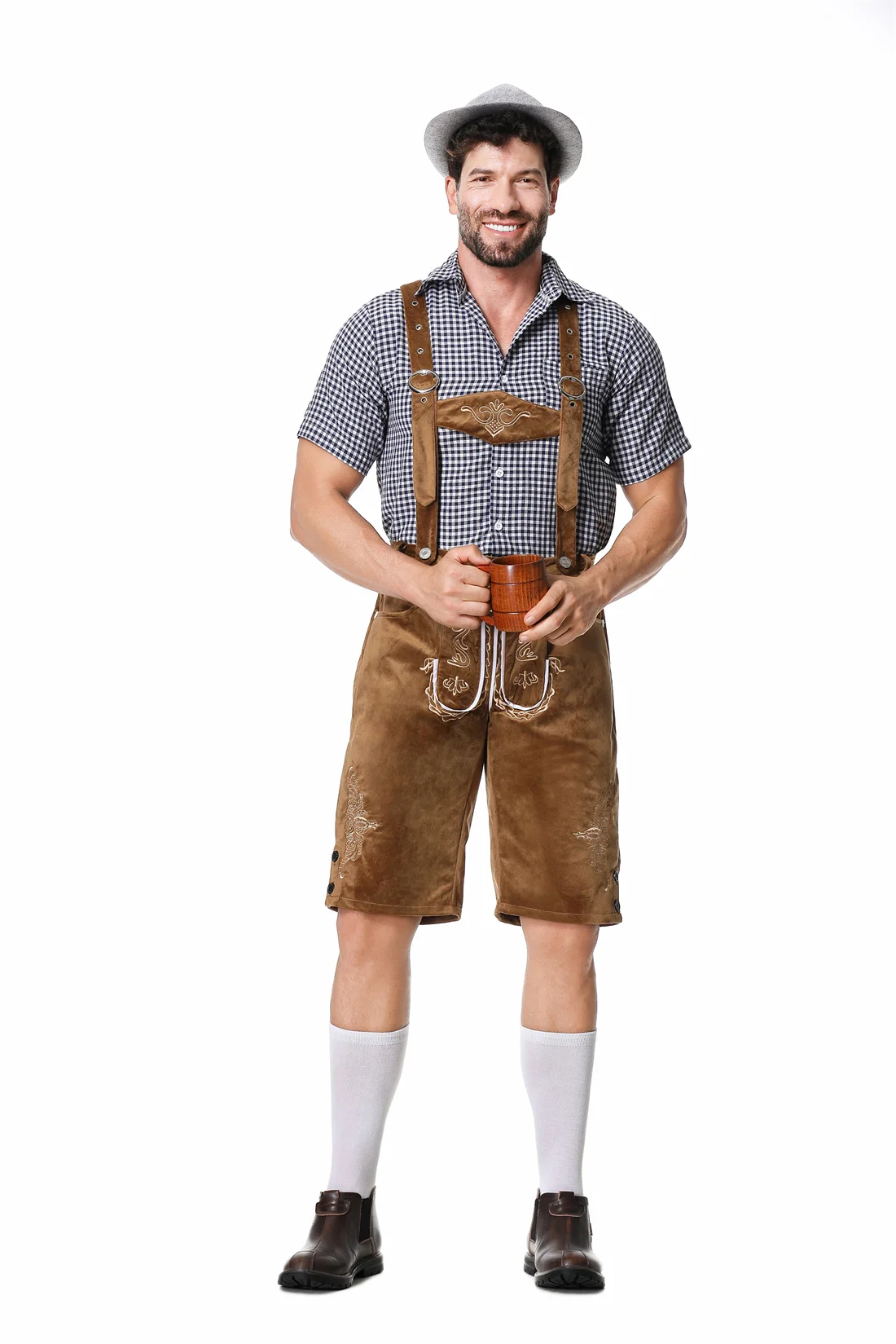 Men Bavarian Oktoberfest Lederhosen Costume for Adult Three-Piece Set Cosplay German Beer Festivals Male Clothes