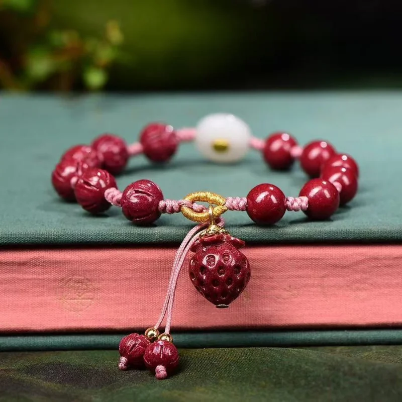 High-content purple gold sand multi-gemstone bracelet with and strawberry charms women