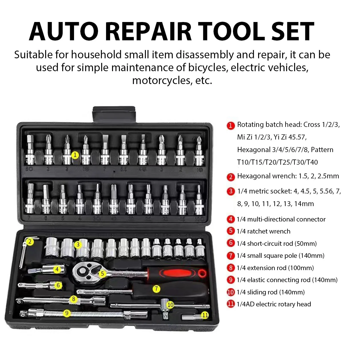 46/53PCS Car Repair Tool Kit Socket Set Motorcycle Car Repair Tool Ratchet Torque Wrench Combo Auto Repairing Set Mechanic Tool