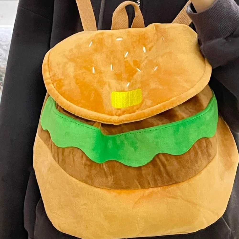 Plush Kawaii Kids School Bag Soft Large Capacity Cute Hamburger Plush Backpack Washable Resistant To Dirt