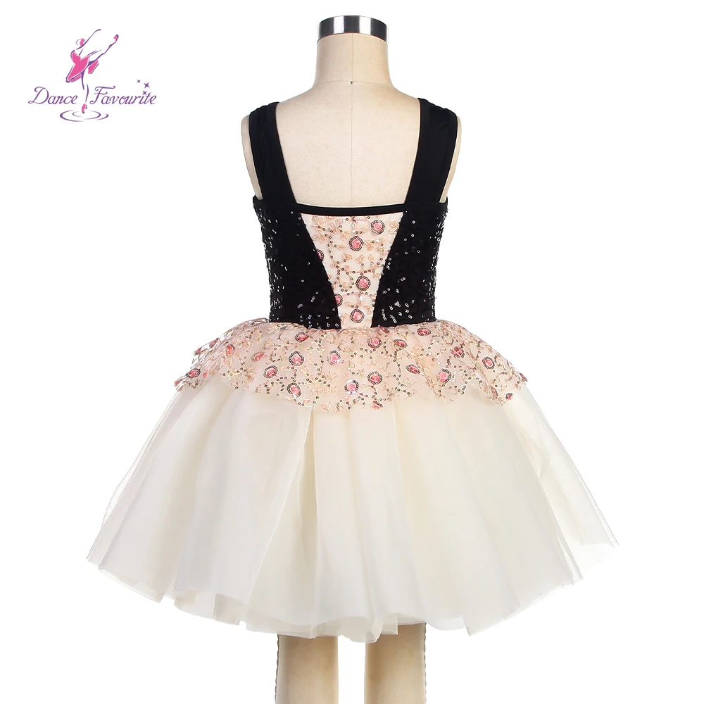 23001 Zwart Pailletten Spandex Top Lijfje met Ivoor Tule Kid Ballet Tutu Kleine Danskostuums