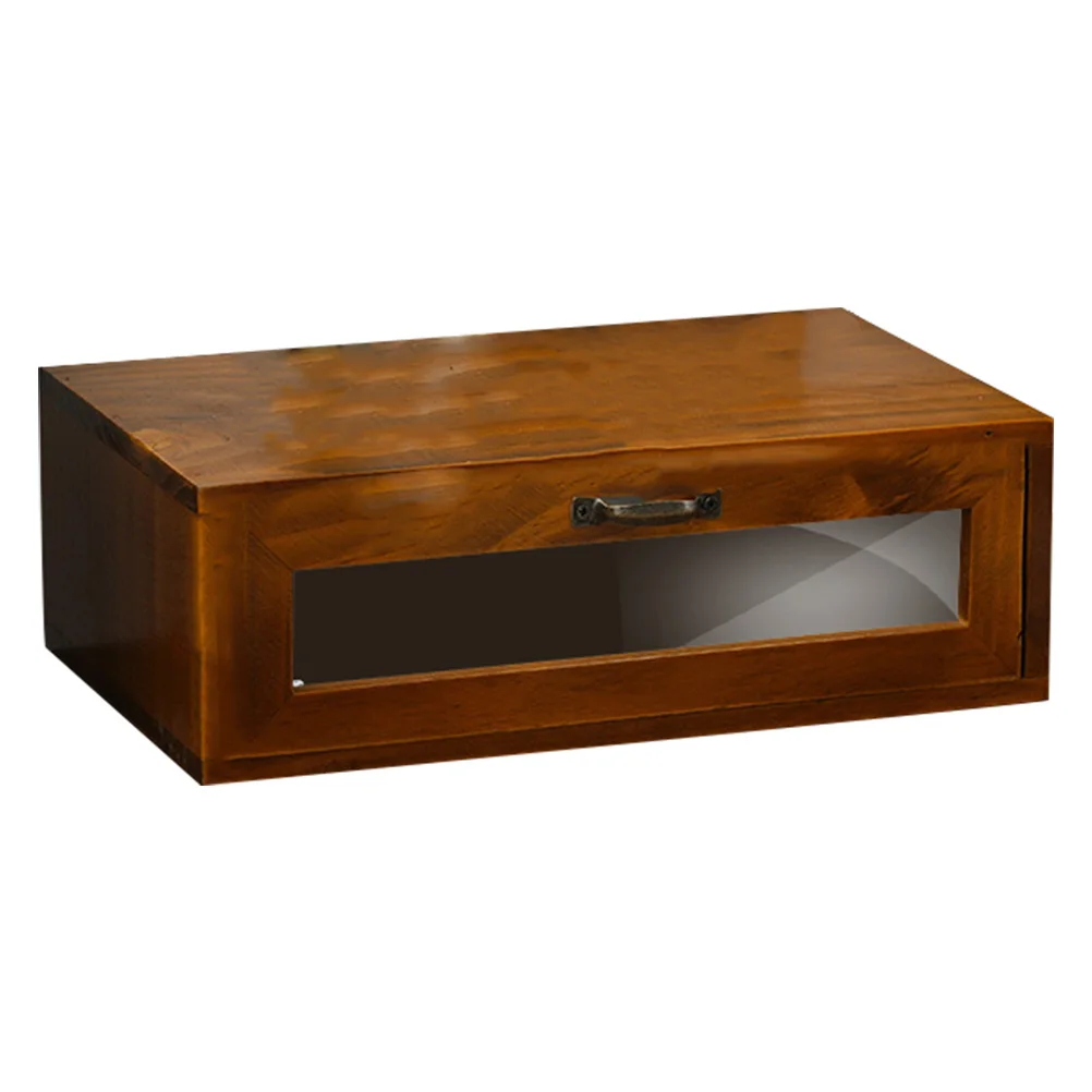 

1pc Increased Storage Box Computer Rack Vintage Style Brown Mini Chest Acrylic Drawer Office Desktop Case Wood Iron Material