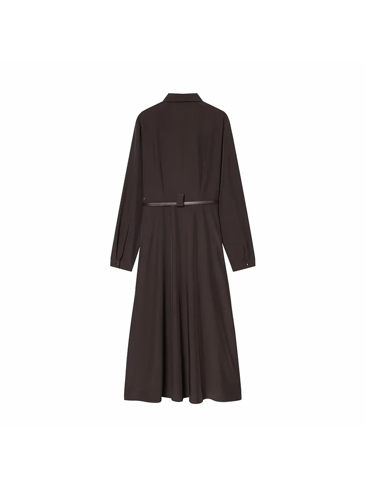 المرأة الجديدة مع حزام قميص السيدات مطوي فستان ماكسي كم طويل حزام التخسيس الخصر فستان للنساء فساتين عادية #2