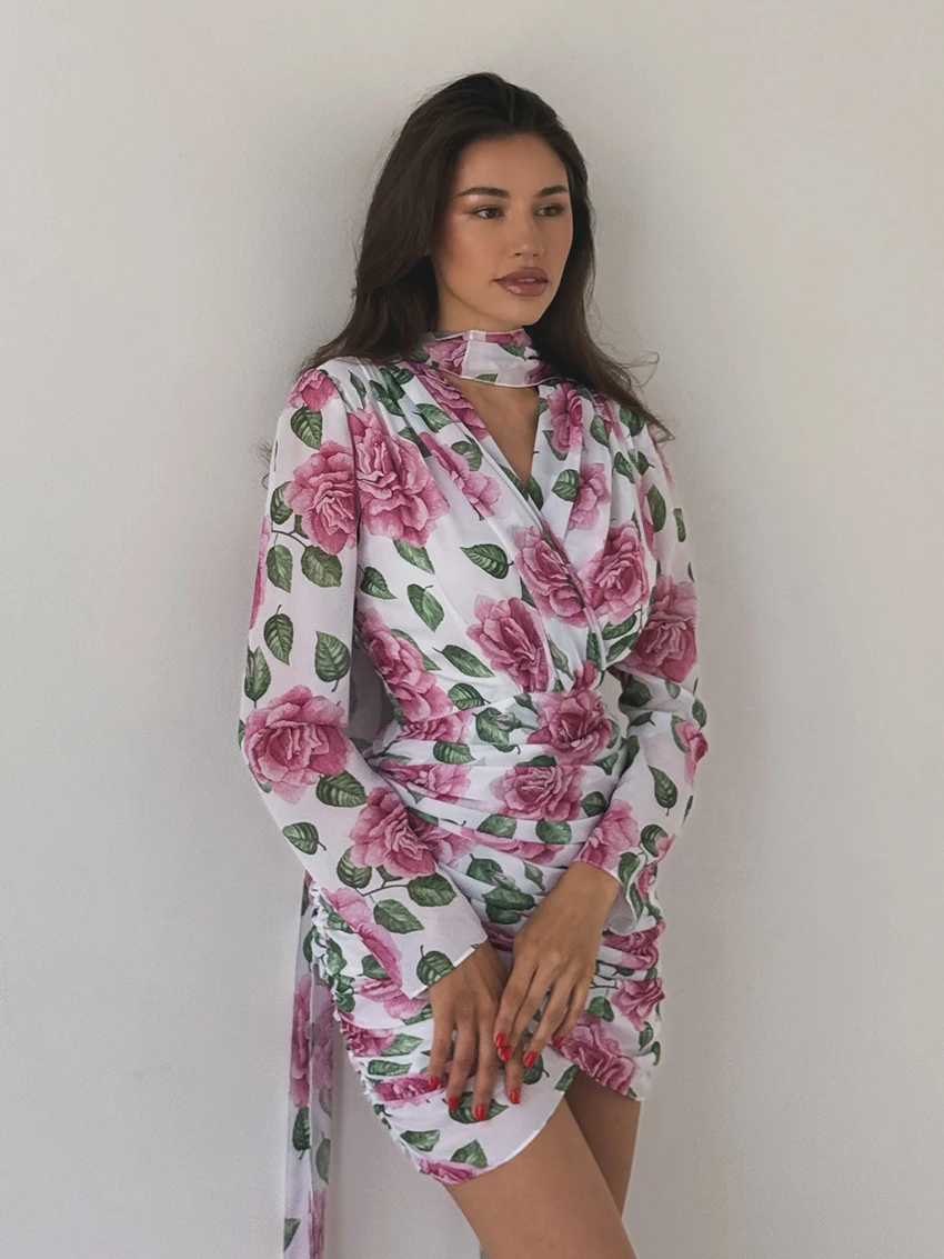 Martahqiqi Damska Bielizna Nocna z Koronką, Sznurowana Piżama, Koszula Nocna z Długim Rękawem, Seksowna Koszulka Nocna z Dekoltem w Serek, Mini Sukienka, Codzienna Bielizna Nocna Damska