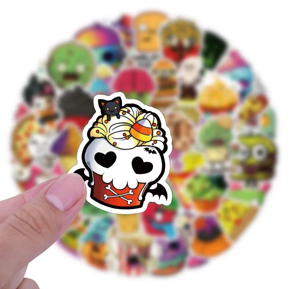 60 pçs halloween engraçado série de alimentos dos desenhos animados graffiti adesivos mala copo água guitarra scooter telefone móvel diy decoração decalques