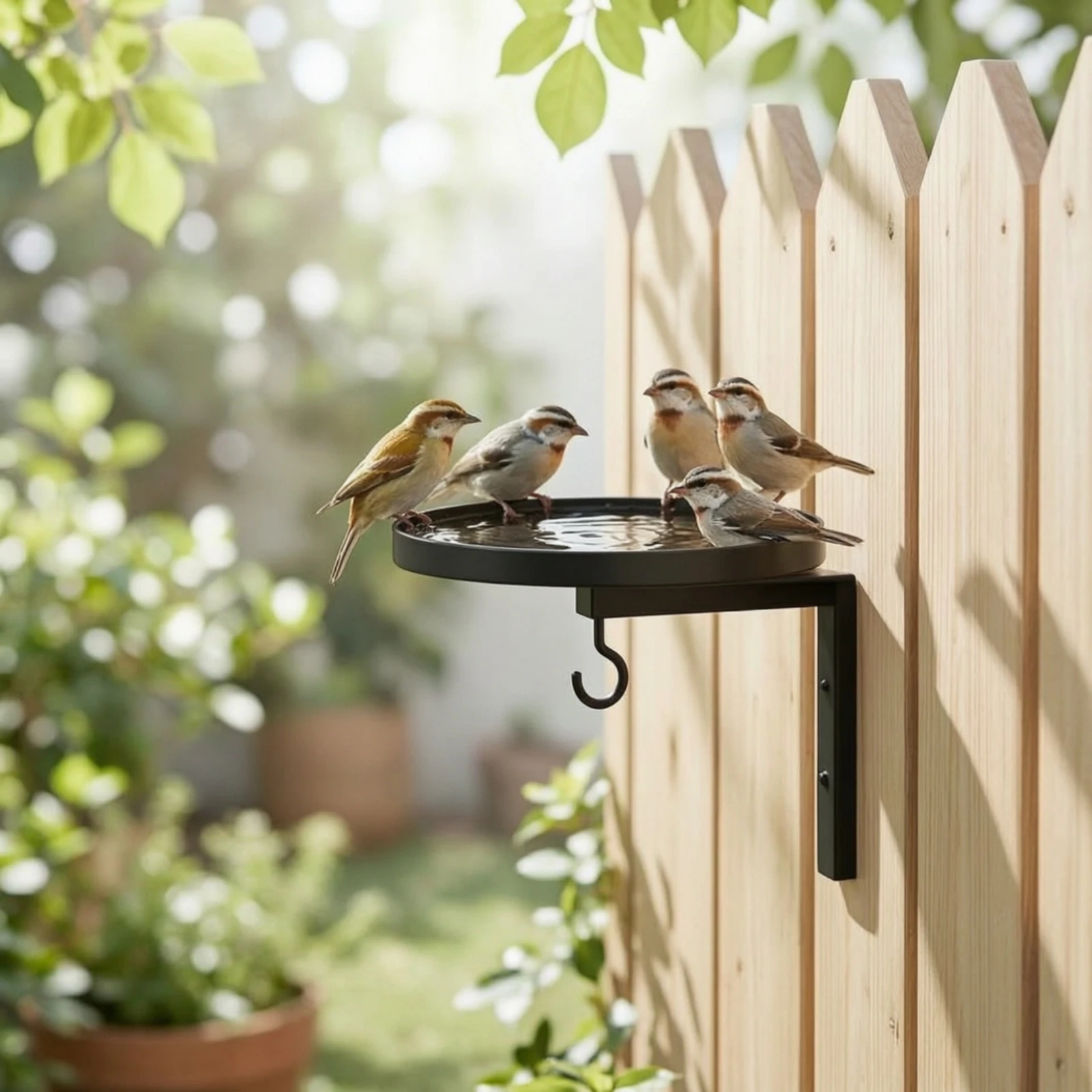 Wall-Mounted Bird Bath with Hook Sturdy Wall Bird Bath Garden Decor Heavy-Duty Hardware Multi-Purpose for Gardeners, Fence
