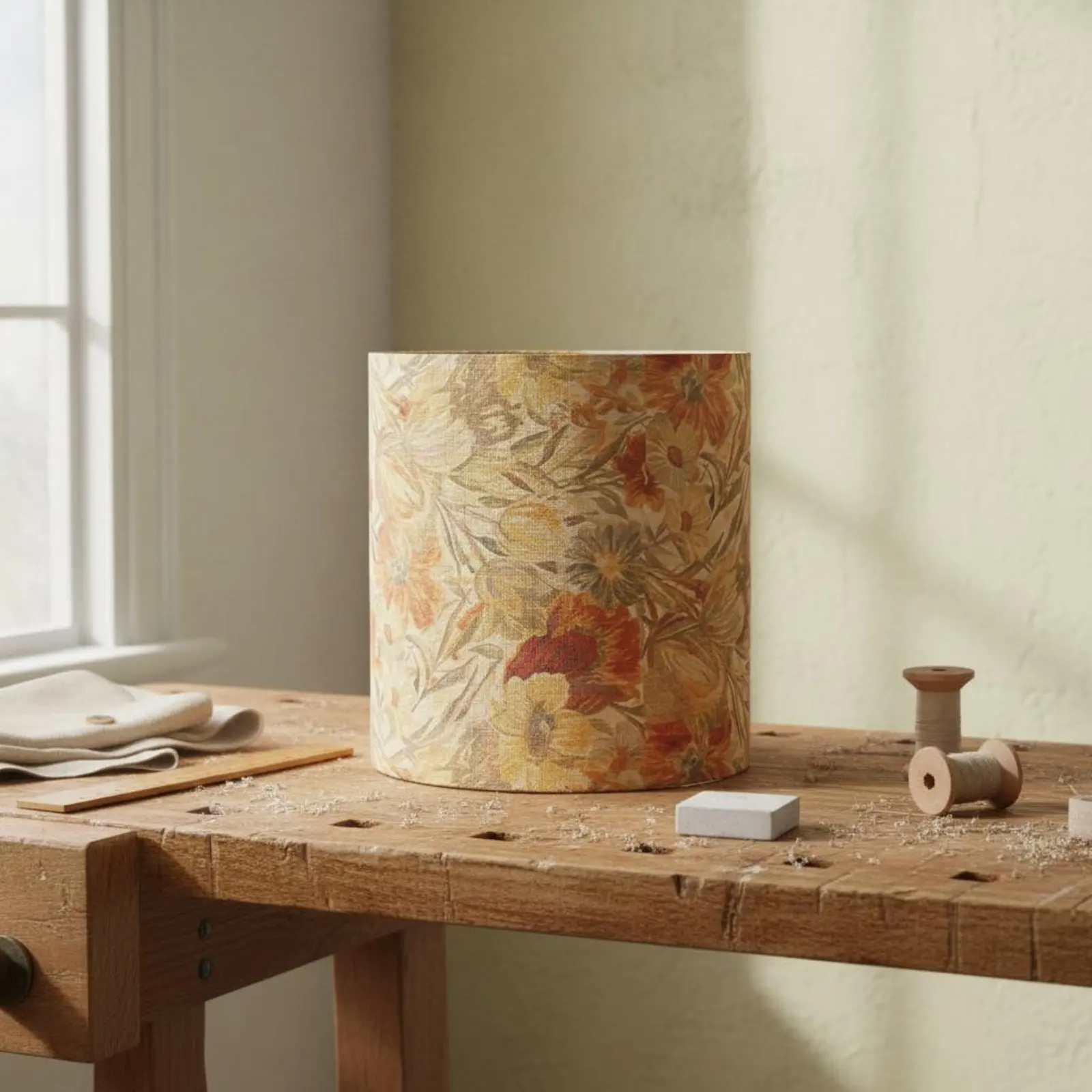 

Vintage Bedside Lamp Shade Handmade Linen Lamp Shade Textile Lampshade Easy Install Light Cover Eye-Friendly for Bedroom