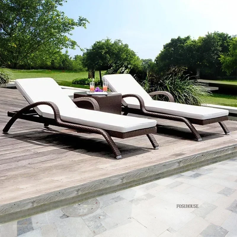 

Nordic Outdoor Sun Loungers Waterproof Sunscreen Swimming Pool Beach Chair Leisure Garden Courtyard PE Rattan Lounge Chairs DD