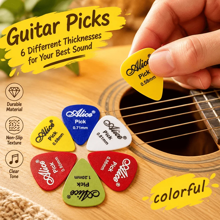 10/15/30pcs Random Colorful Guitar Picks 6 Thickness Non-slip Durable Plectrums for Acoustic Electric Bass Guitar Music XJM