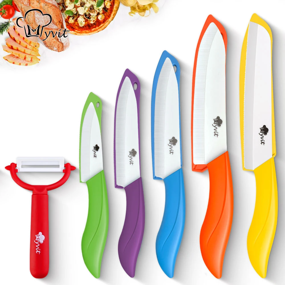 Ceramic Knife Set Of 6 Pcs 3 4 5 6 inch Kitchen White Knives Serrated Fruit Vegetable Utility Slicing Colored Handle Knife Tools