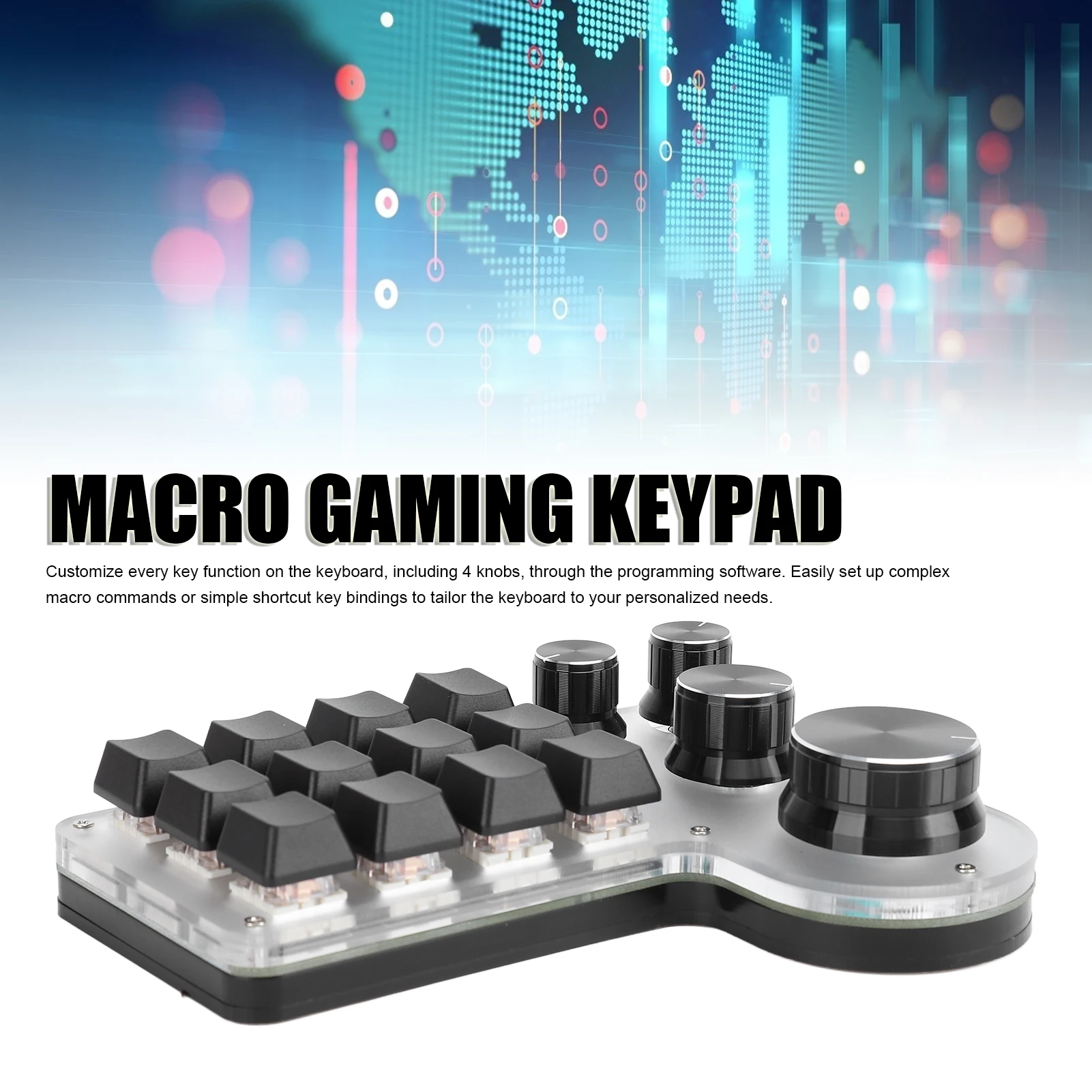 Macro Gaming Keypad 500mAh Compact Custom Macro Gaming Programmable Keyboard 12 Keys 4 Knobs Red  Hot Swappable for Home