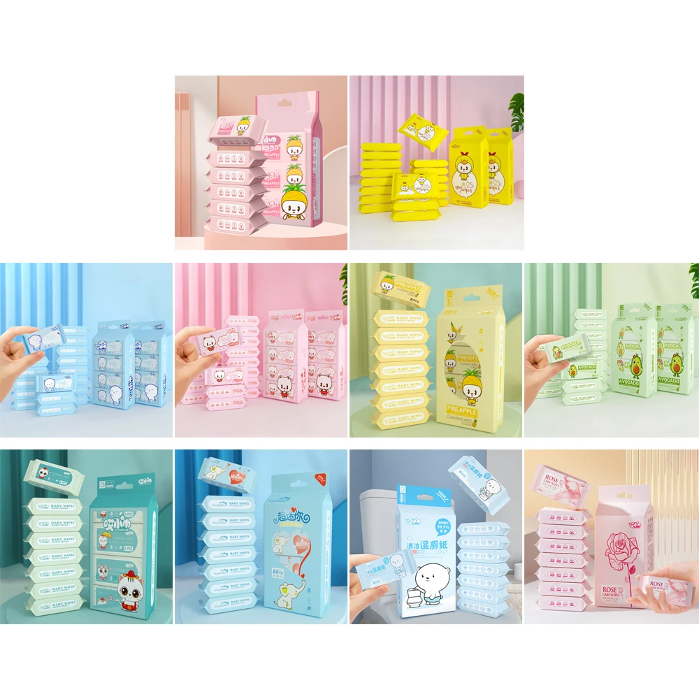 Toallitas húmedas suaves y bonitas para bebés, paquete grande, limpieza de manos y boca, toallitas suaves para bebés, Mini toallitas portátiles desechables de alta calidad para bebés
