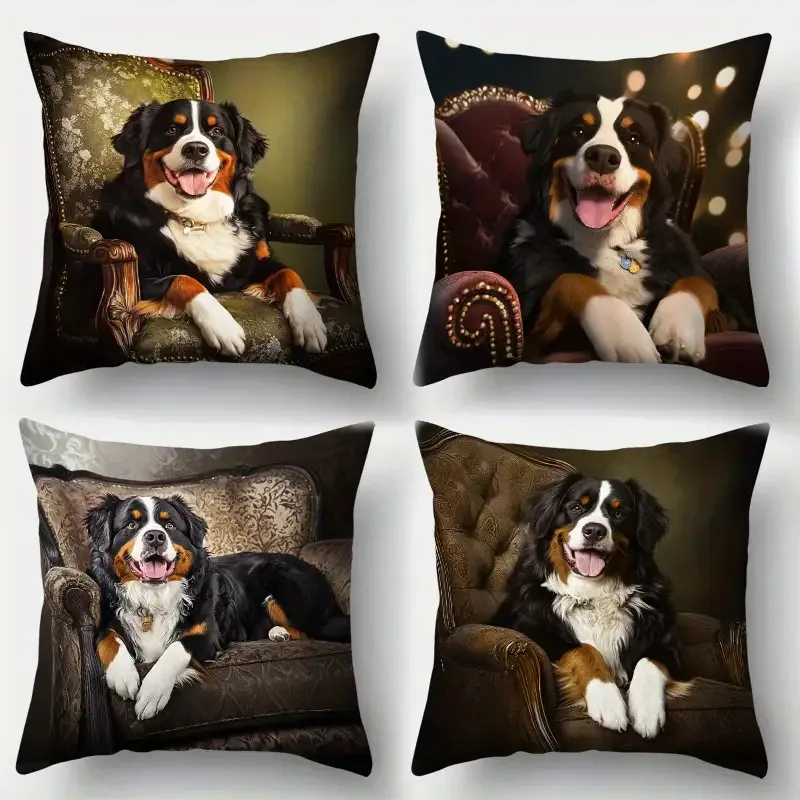Dog Portrait Pillowcase Cushion Cover Pet Lover Gift Throw Pillow for Home Decor Accent Puppy Dog Mom