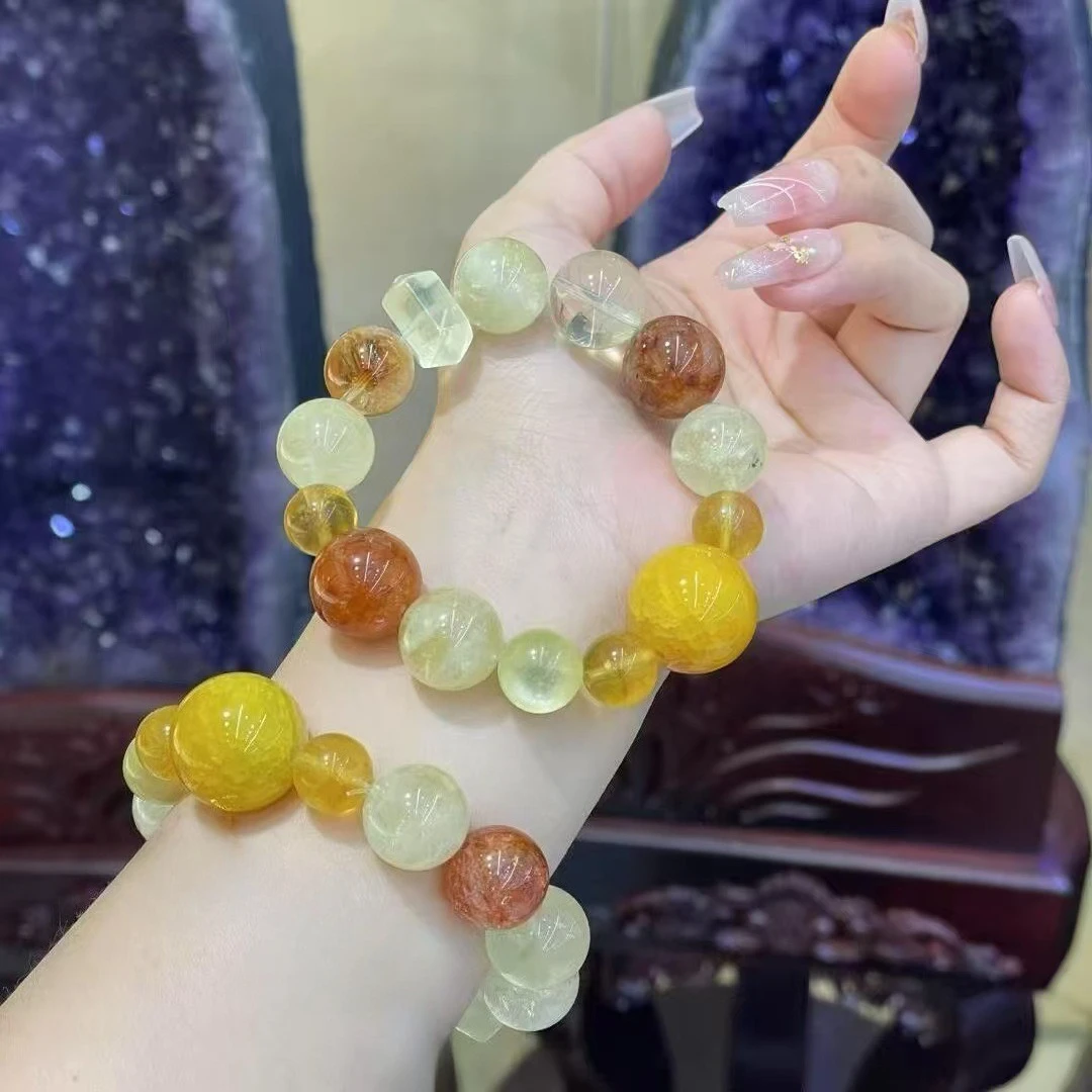 

Original Natural Pink Glue Flower Bracelet，Women's Lemon Crystal , Green Fluorite, White Water Stone, Aquamarine Bracelet