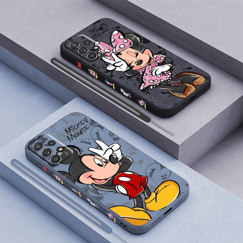 

Mickey Minnie Cute For Samsung Galaxy A73 A54 A34 A53 A33 A52 A32 A22 A71 A51 A21S 4G 5G Liquid Left Rope Phone Case Coque Capa