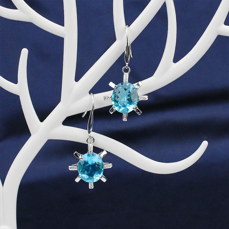 YYSuniee S925 Silver Women's Simple High-Quality Inlaid Purple Red Blue Champagne Snowflake Shaped Earrings