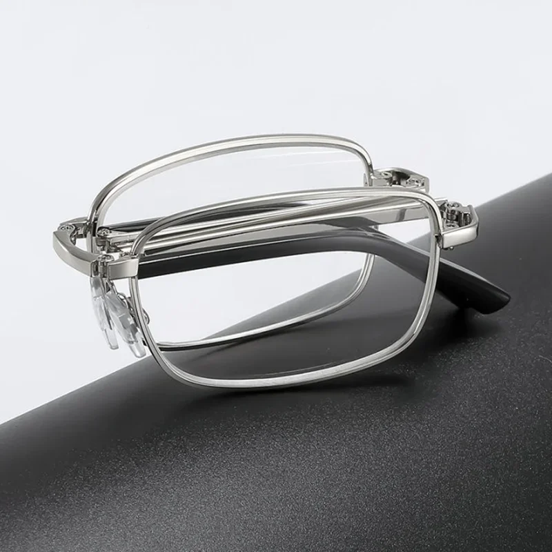Modische Faltbare Edelstahl-Lesebrille Kompaktes Tragbares Feuerzeug-Etui Presbyopie-Brille Geschäfts-Hyperopie-Brille