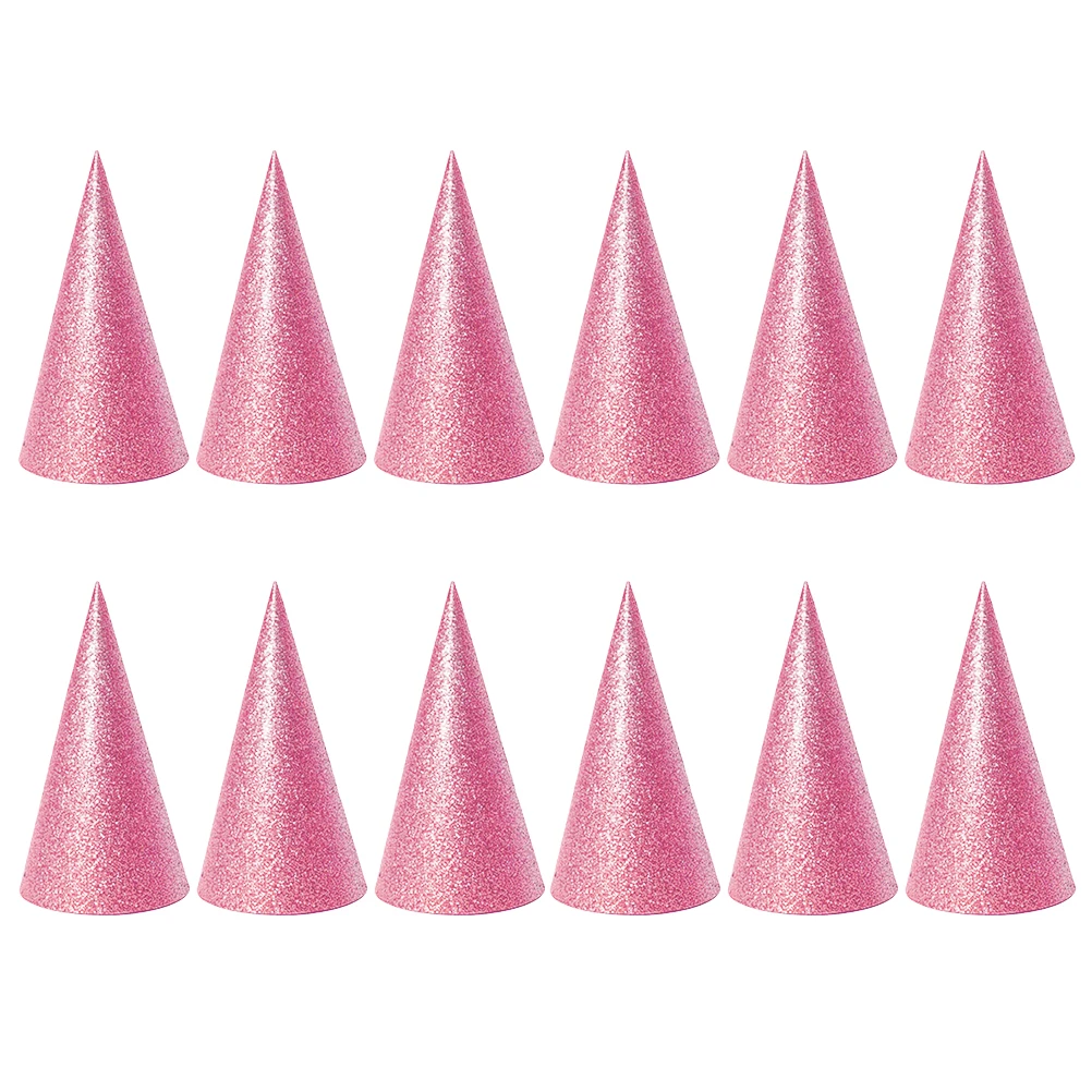 

12pcs Birthday Hats Toddler Pink Sparkly Kids Girl Glitter Adults Party Cone Hat Celebration Accessories Festive Decorations