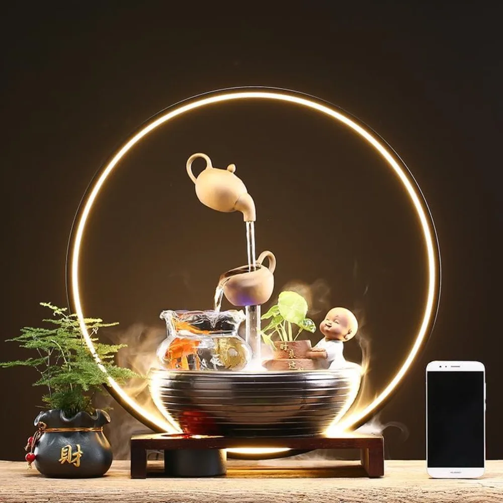 Hanging kettle, flowing water, fountain, feng shui, beckoning, zen, lamp circle, reflux,incense burner, Censer office with music