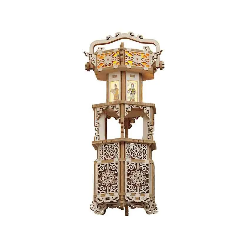 Wooden three-dimensional assembly retro lamp handmade DIY puzzle creative assembly toy lighting desktop ornament antique style