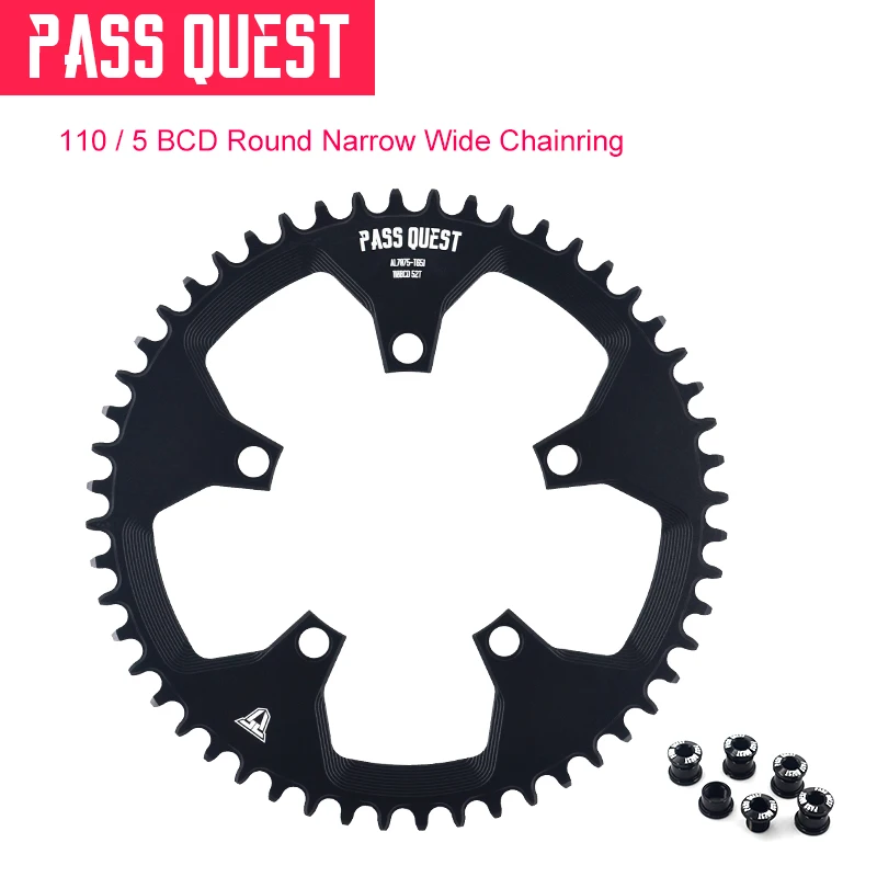 

PASS QUEST 7075-T651 110 BCD 5Bolts ROUND Narr Wide Chainring 36T-58T Aluminum Alloy Chainwheel for 9/10/11/12S Crankset Bicycle