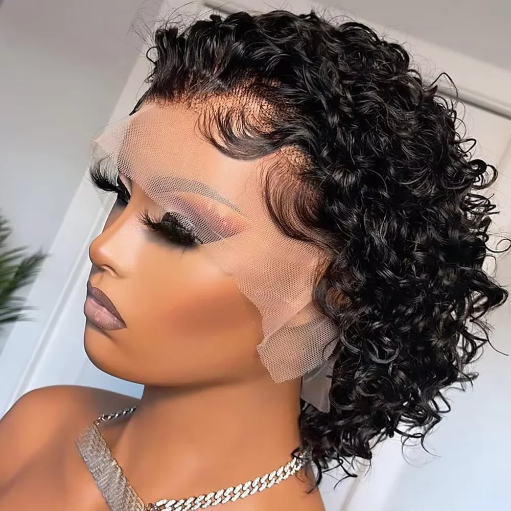 Pixie Cut Wig Curly Human Hair 13x1 4/27 99j 4# Pixie Part Lace Frontal Wigs Human Hair Short Bob Human Hair Wigs Lace Front Wig