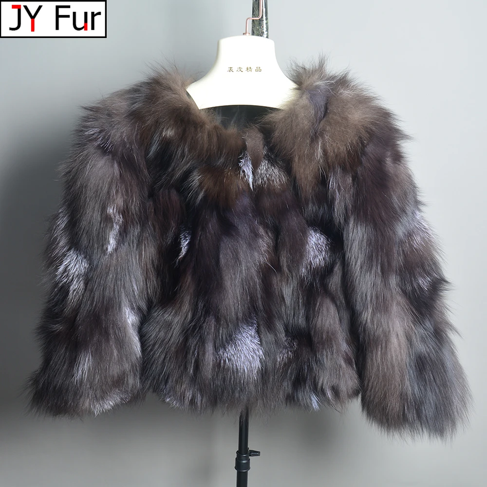 Hot Sale Brand Fashion Real Fur Coat Short Style Women Winter Real Silver Fox Fur Coats Ladies Warm 100% Natural Fox Fur Jacket