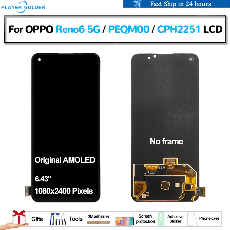 

Original AMOLED For OPPO Reno6 5G Reno 6 5G PEQM00 CPH2251 Pantalla lcd Display Touch Panel Screen Digitizer Assembly Repair LCD