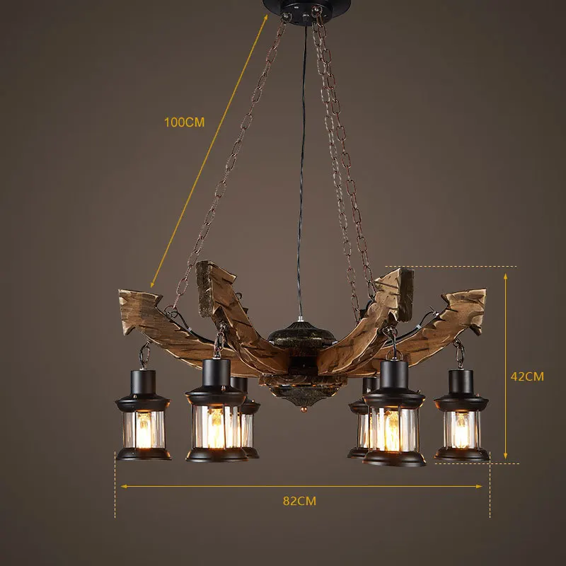 Loft American Vintage Solid Wood Chandelier Cafe Restaurant Kitchen Personality Hotel Bar Glass Pendant Lamp droplight