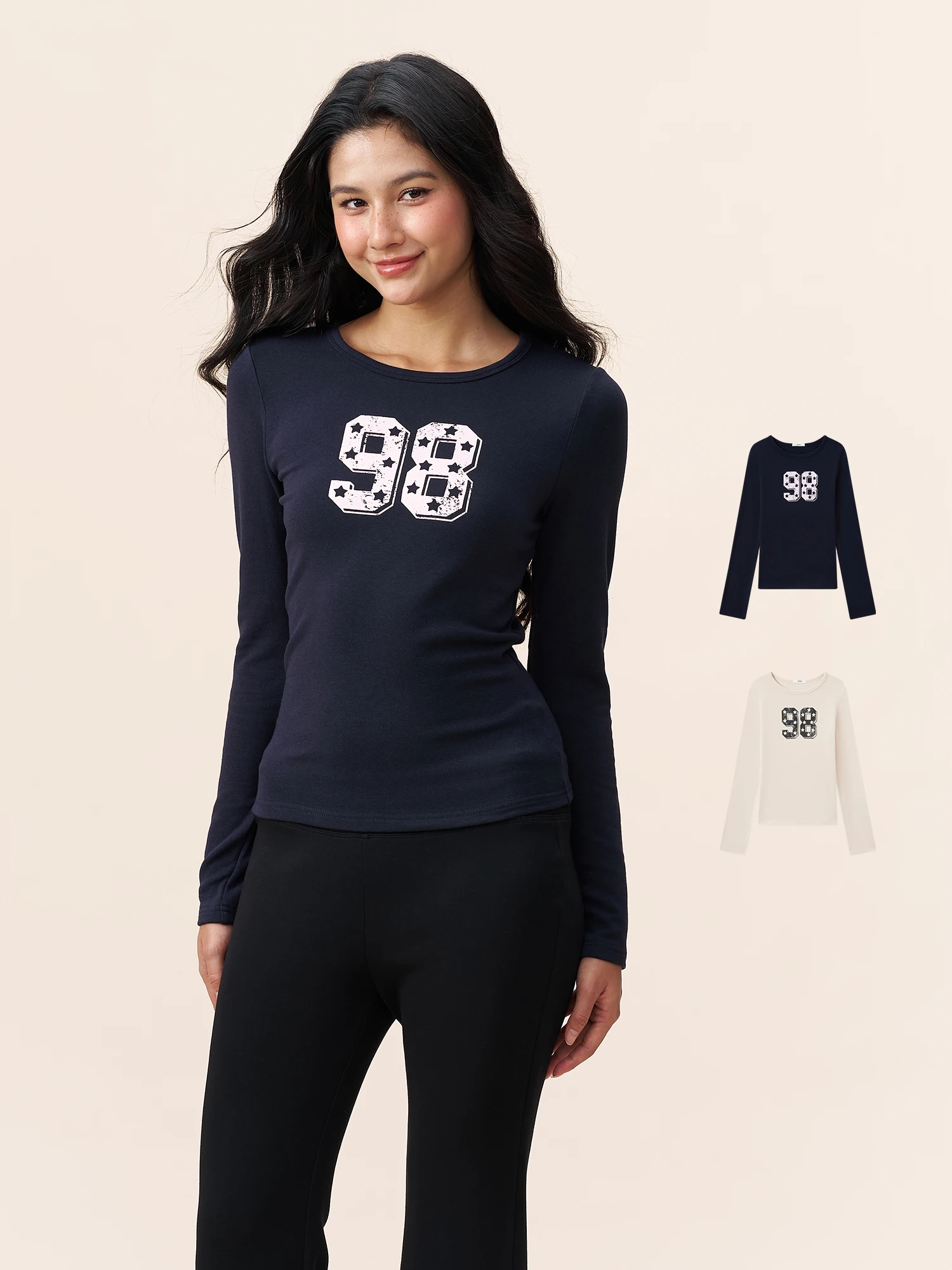 

Теплая женская футболка Yescci Star Digital с длинным рукавом, облегающая, из утолщенного хлопкового смесового материала, осенне-зимний базовый слой