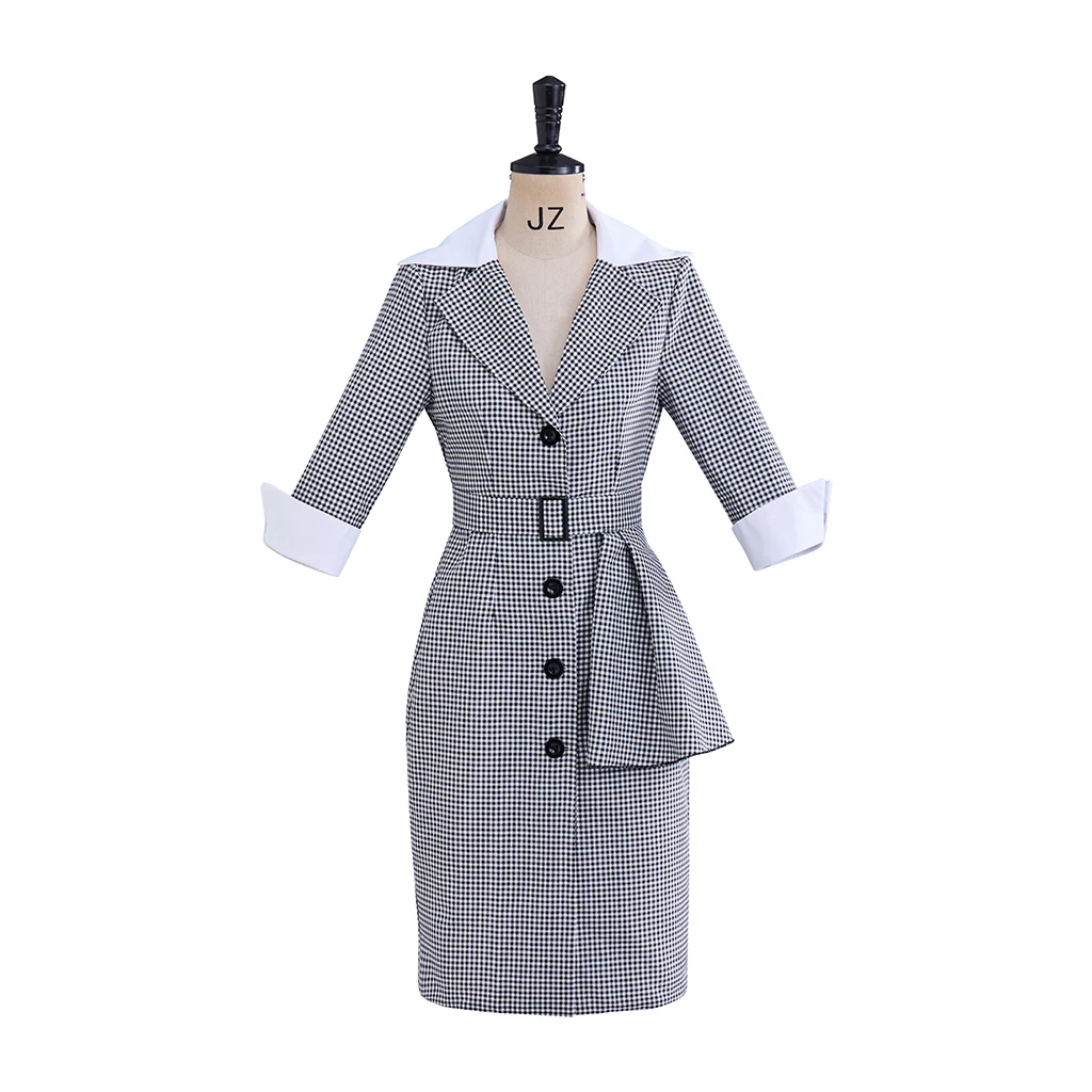 I love Lucy Cosplay Costume Lucy McGillicuddy Ricardo Lucy Stripes Collared Coat Skirts Set Women Halloween Carnival Party Cloth view 2