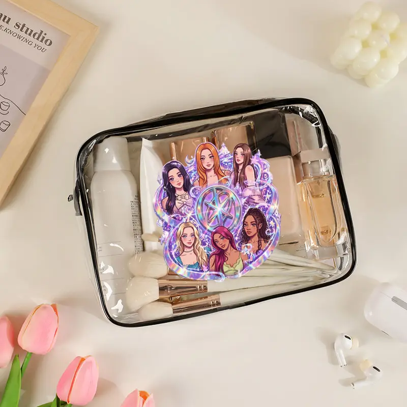 Makeup Bag Q Version Katseye World Tour Women Large Capacity Pvc Waterproof Wash Bag Multi Functional Travel Bags Kpop Fan Gifts