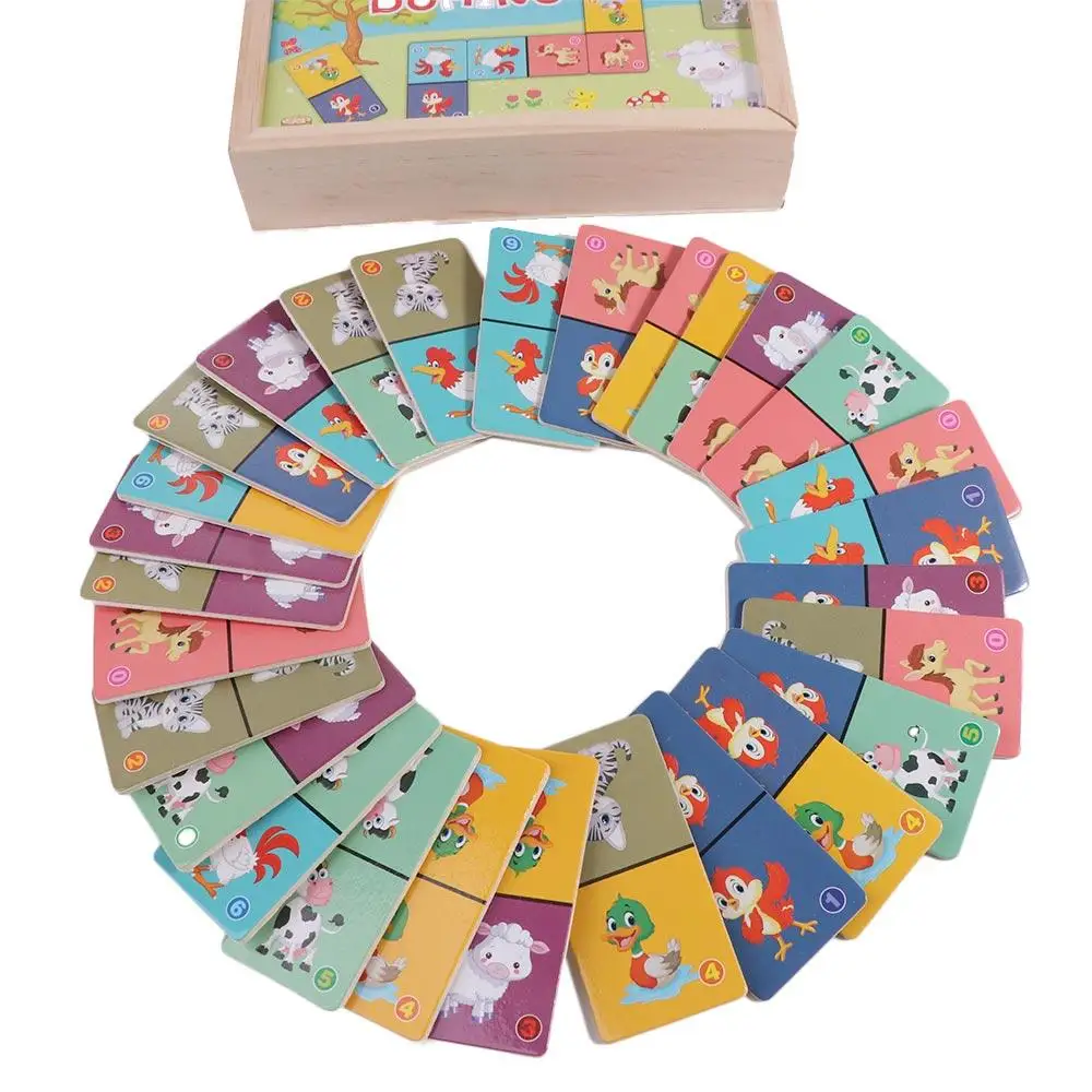 

Learning Plaything Wooden Domino Building Blocks Set Wooden Jigsaw Animal Domino Puzzle Education blocks Preschool