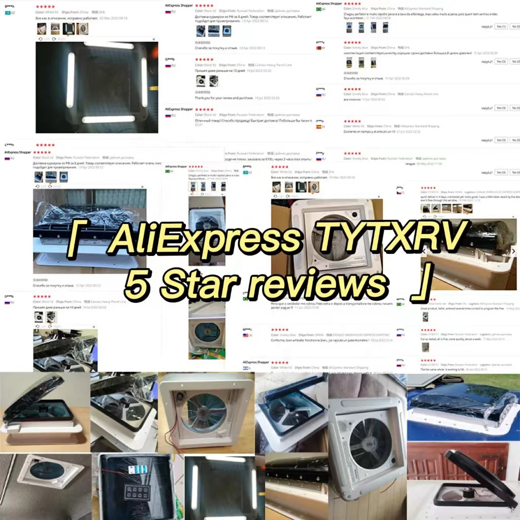 فتحة سقف RV 14 بوصة 340 مم 12 فولت RV مع ضوء صمام ثنائي باعث للضوء وجهاز تحكم عن بعد مروحة سقف للتخييم 6 سرعات