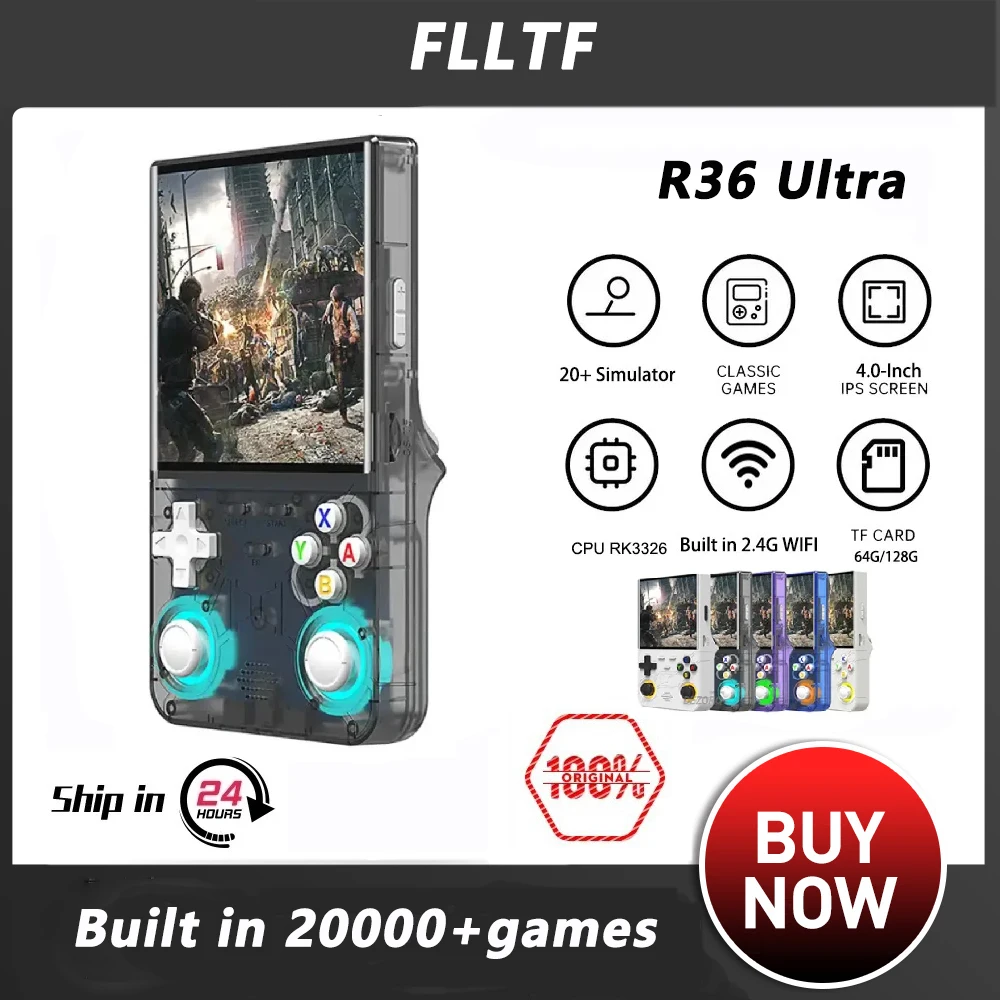 

FLLTF R36 ULTRA 4inch IPS Screen Handheld Game Players Open Source Console Retro Pocket Video Player 64G/128G Up to 20000+ Games