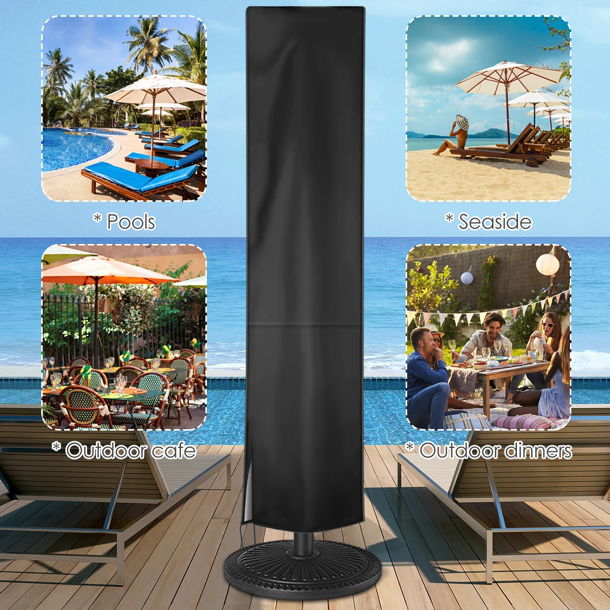 1pc 210D Oxford Cloth Waterproof Cover Outdoor Sunshade Umbrella Cover Garden Weatherproof Patio Parasol Rain Cover Accessories