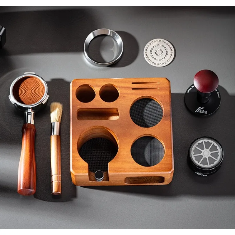

Distributor Walnut Coffee Powder Pressing Set Tamper Storage Base Square Solid Wood Pressing Exquisite Durable Scratch Resistant
