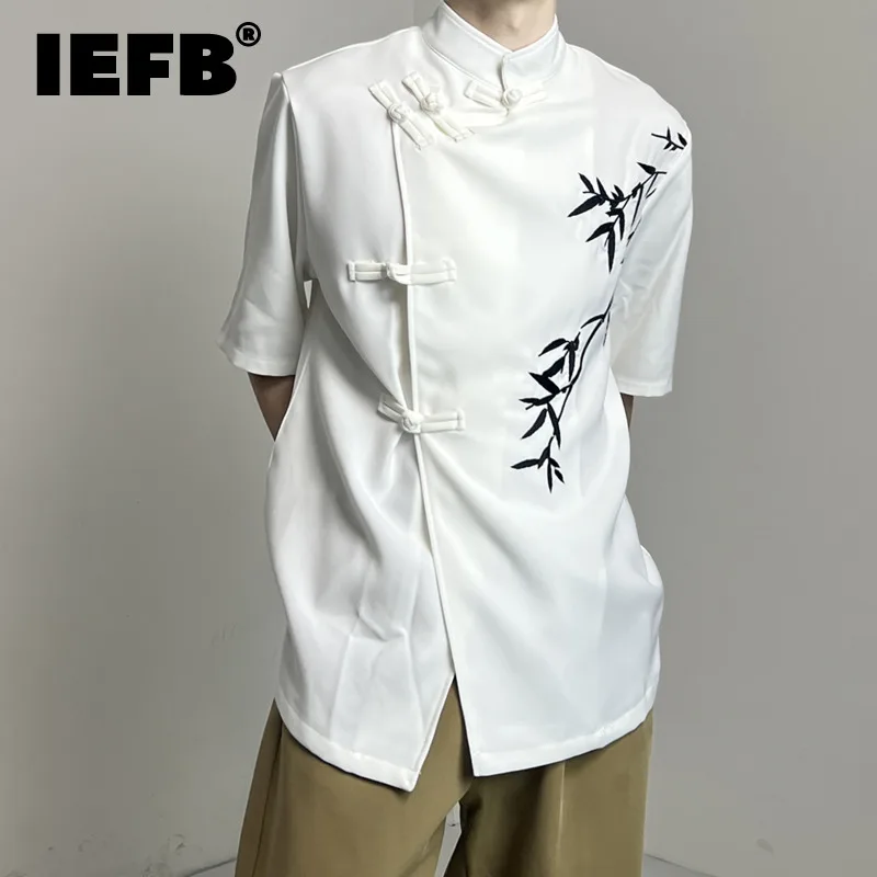 

IEFB Summer Embroidered Bamboo Shirt 2024 Stand Collar Short Sleeve Top Chic Button Chinese Style New Fashion Tide 9C5530