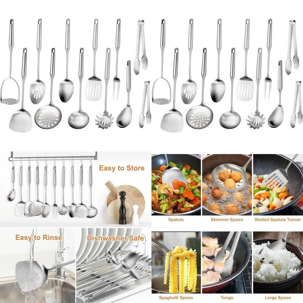 

Набор кухонных инструментов из нержавеющей стали, 12 предметов, с давицей, ложкой, ковшом, токарным станком, щипцами и другими средствами — можно мыть в посудомоечной машине