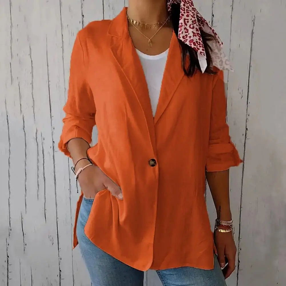 Abrigo elegante con solapa para mujer, Chaqueta de manga larga con un solo botón para el trabajo y la Oficina, Color sólido, ropa de trabajo suelta