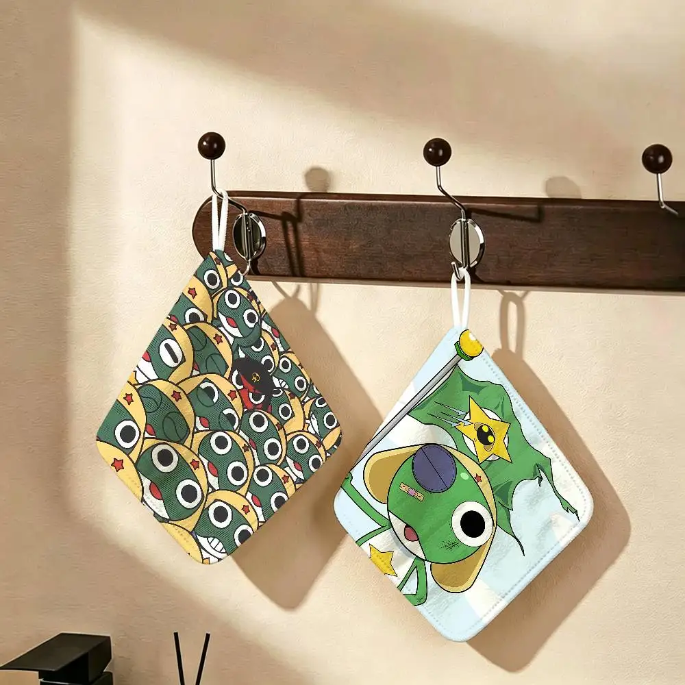 K-Keroro G-Gunsou Frog Polyester Cotton Hand Wiping Towel With Hanging Loop, Lightweight For Home And Commercial Use