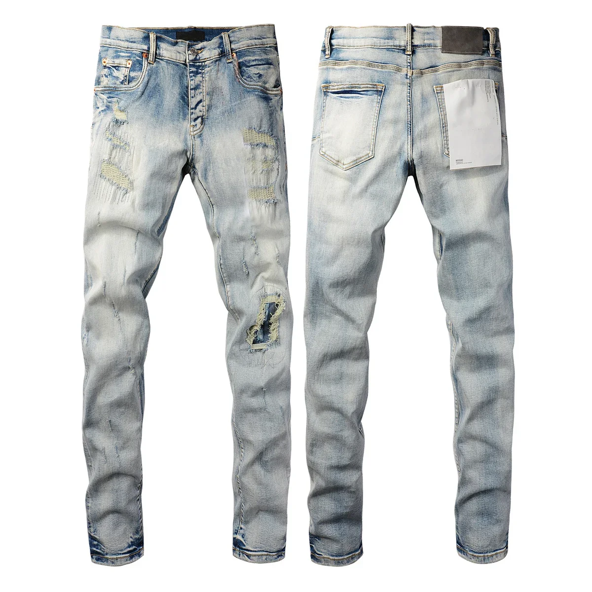 

American Purples Jeans men Fashion top quality High Street Blue Patch Repair Low Rise Skinny Denim pants 28-40 size